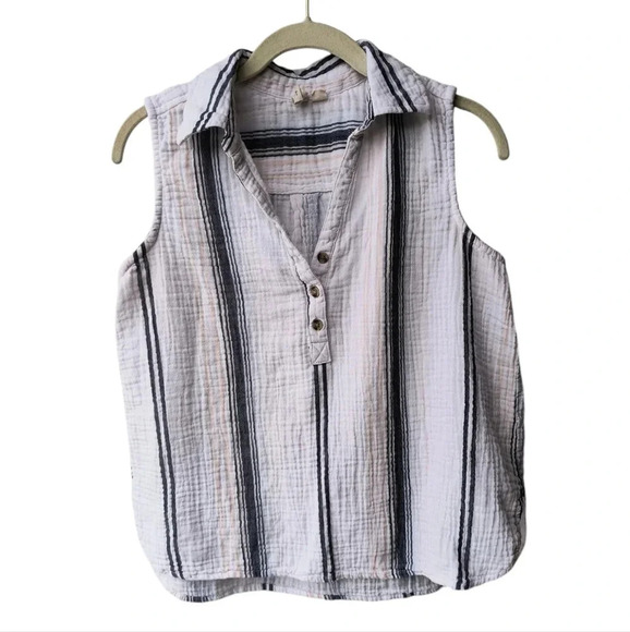 Studio West Gauzy Cotton Soft Summer Sleeveless Collared Blouse, M - Picture 1 of 8